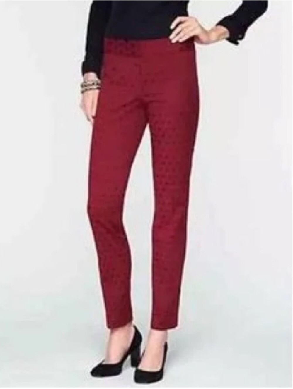 TALBOTS SIGNATURE Women's Maroon Woven Polka Dot Pants NWOT